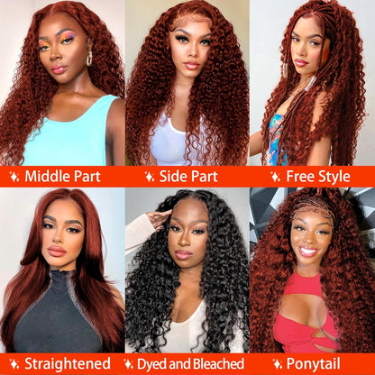 Burgundy Water Wave Human Hair Wig 13x6 Lace Frontal Wig Pre Plucked Curly Virgin Human Hair Wigs 150% Density for Women Wholesale