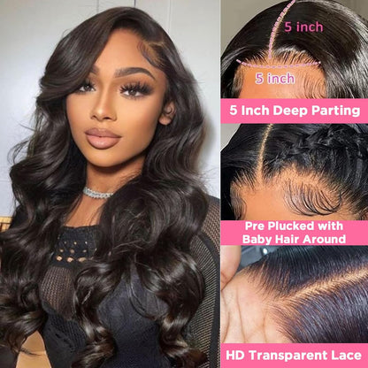 5x5 Lace Closure Body Wave Human Hair Wig 150% Density Natural Black Pre Plucked Natural Hairline Wigs for Women Wholesale
