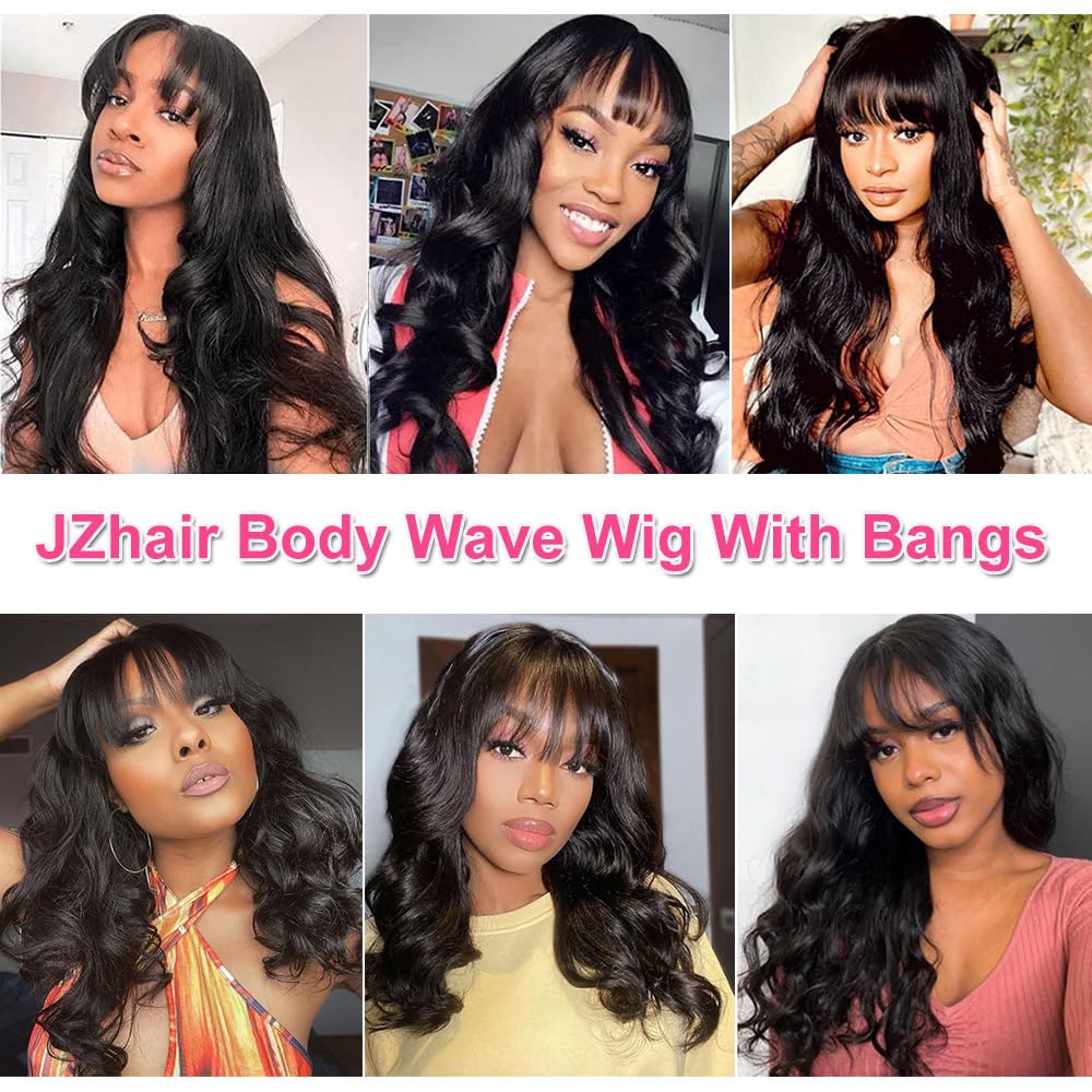 Body Wave Human Hair Wig with Bangs 150% Density Natural Black Machine Made Full Wig for Women Wholesale