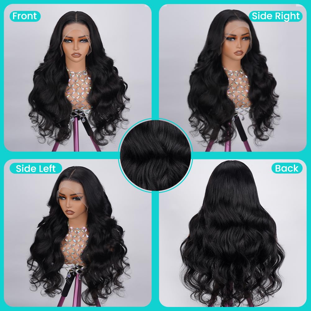 Machine Made Body Wave Human Hair Wig with Bangs Natural Black 150% Density Full Cap Wavy Human Hair Wigs for Women Wholesale