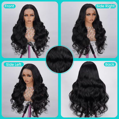 Machine Made Body Wave Human Hair Wig with Bangs Natural Black 150% Density Full Cap Wavy Human Hair Wigs for Women Wholesale