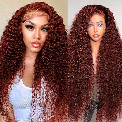 Burgundy Water Wave Human Hair Wig 13x6 Lace Frontal Wig Pre Plucked Curly Virgin Human Hair Wigs 150% Density for Women Wholesale