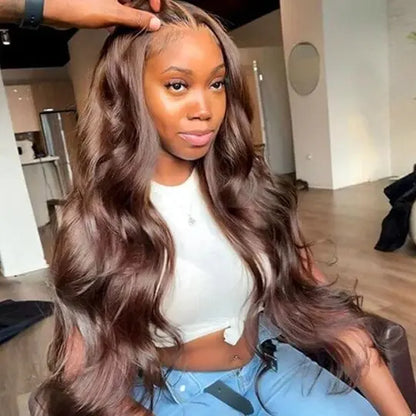 Aurasilva brown body wave wig, glueless Swiss lace front in transparent lace for women - daily wear and office styling