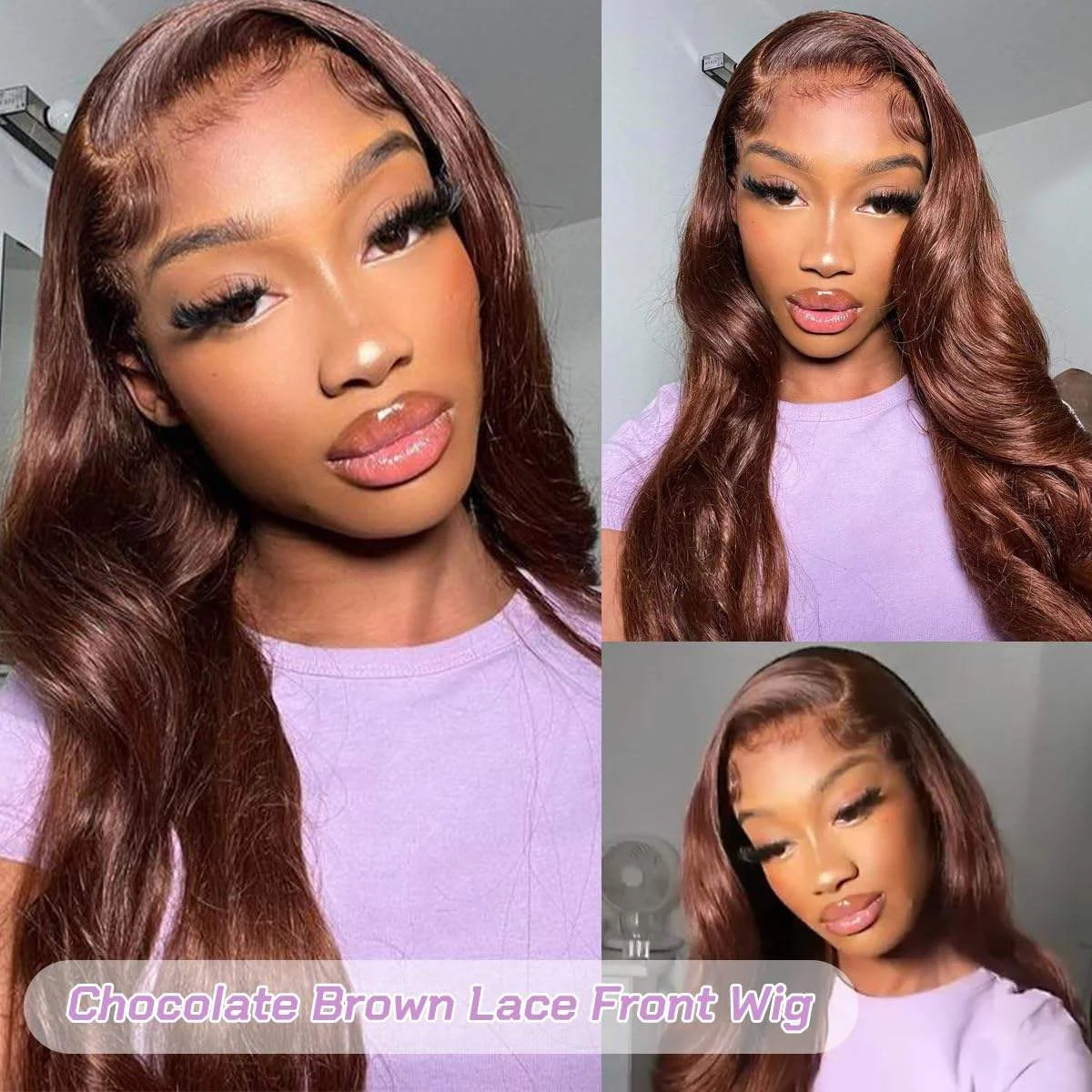 Brown body wave lace front wig, Vietnamese human hair, transparent glueless lace, for daily wear