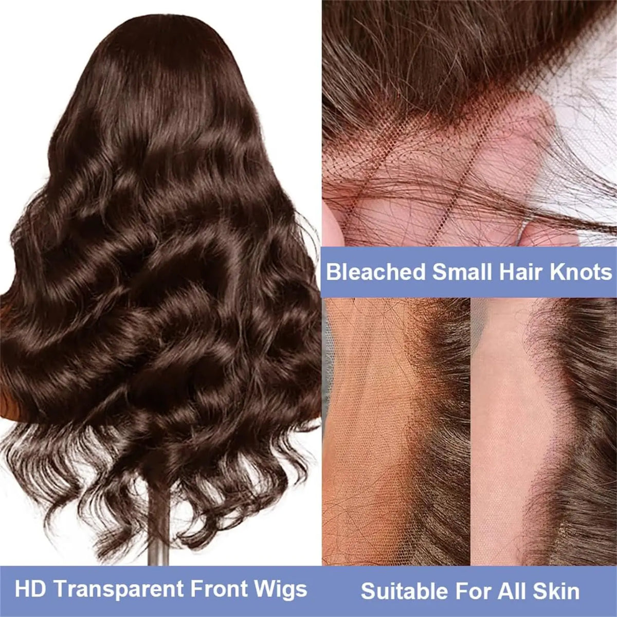 13x4 brown wave lace front wig, Brazilian hair, transparent Swiss lace, for evening styling