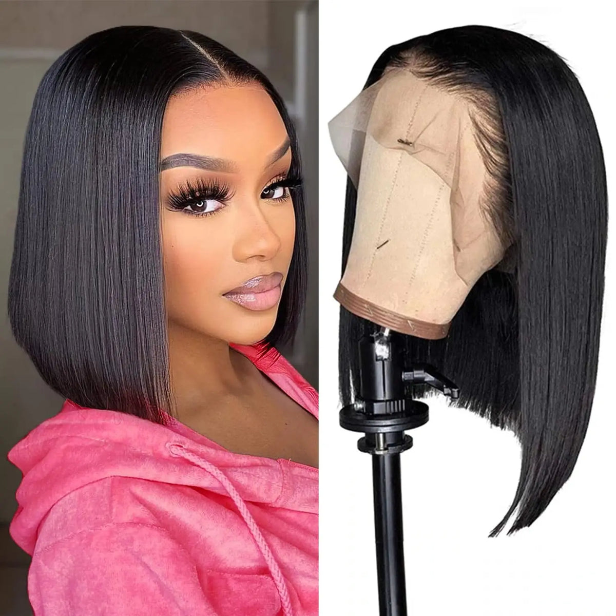 16 inch straight bob lace front wig - Vietnamese human hair in natural color - daily and office styling
