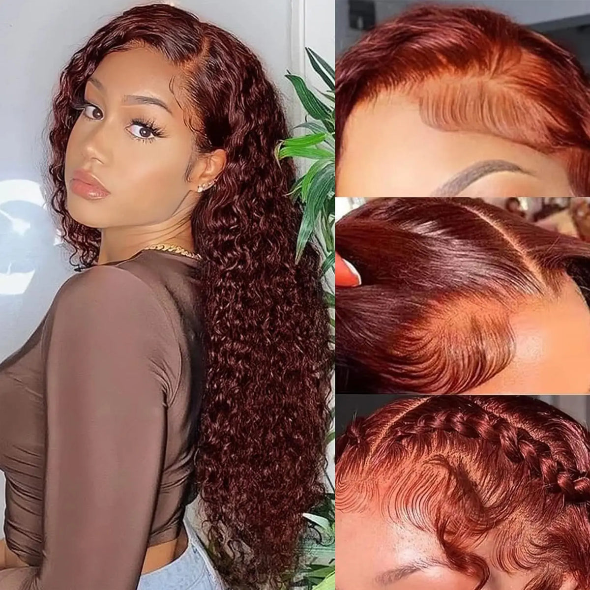 Aurasilva auburn glueless lace front wig, long Vietnamese human hair with transparent lace - daily wear and evening styling