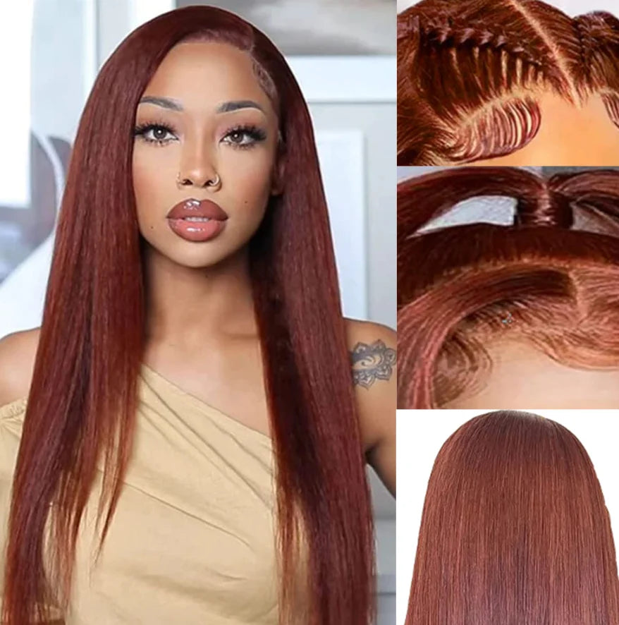 Aurasilk 4x4 Brazilian Remy wig, straight red hair with transparent French lace closure - daily wear and evening styling