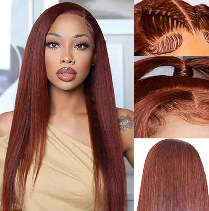 Aurasilk 4x4 Brazilian Remy wig, straight red hair with transparent French lace closure - daily wear and evening styling