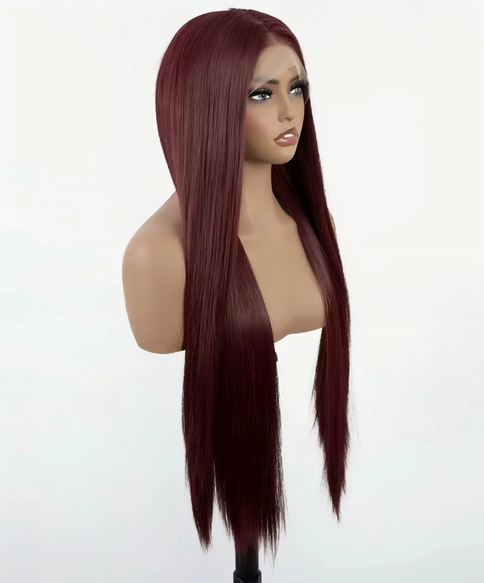 Aurasilk 4x4 Brazilian Remy wig, straight red hair with transparent French lace closure - daily wear and evening styling