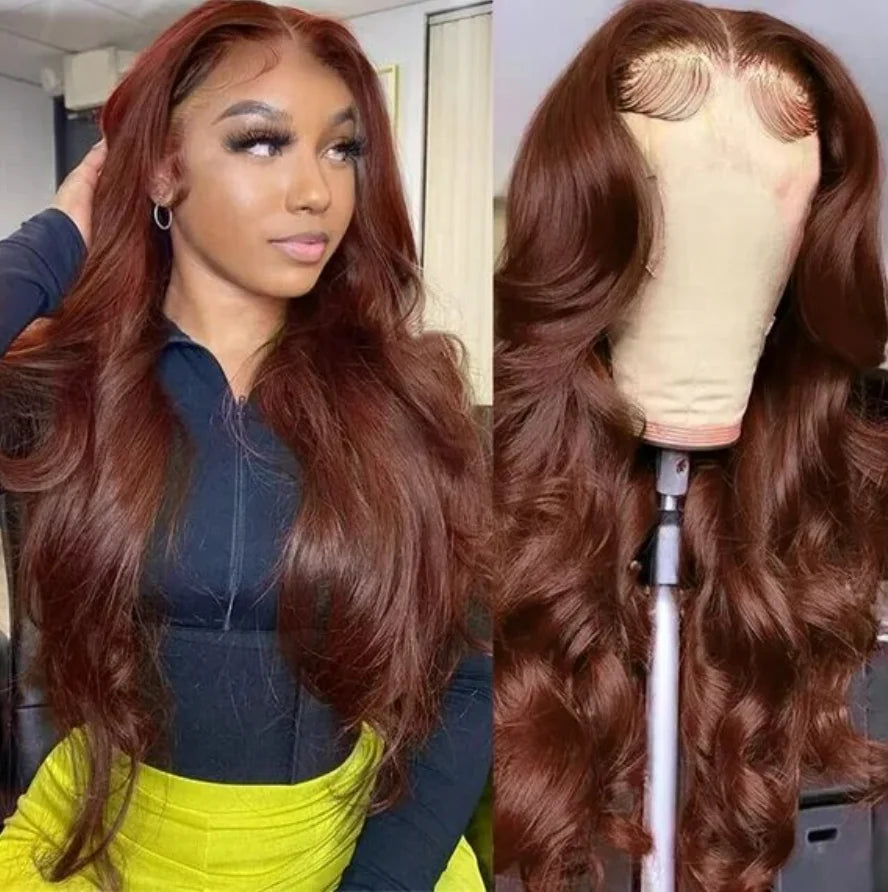 Aurasilk 4x4 French lace closure wig, reddish brown body wave with transparent lace - daily wear and office styling