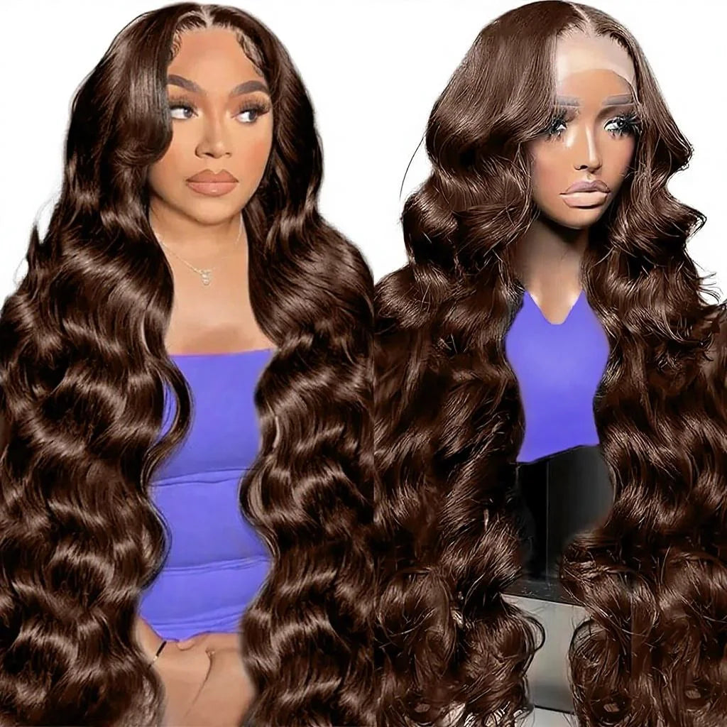 Brown body wave lace front wig, Vietnamese human hair, transparent glueless lace, for daily wear