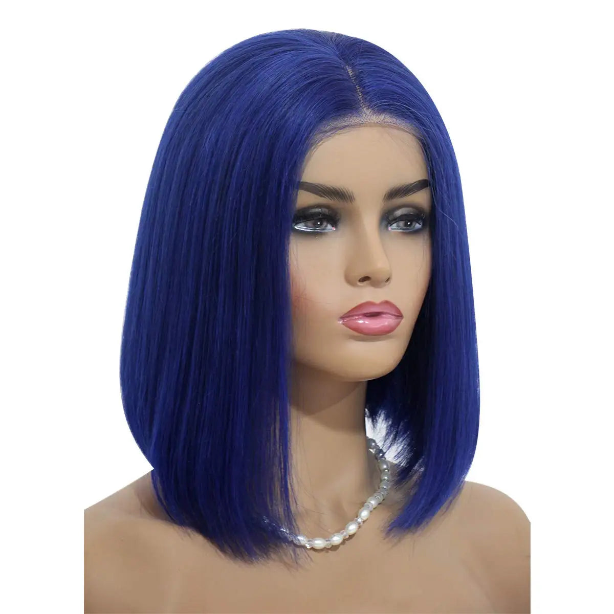Aurasilva straight blue bob wig, 10 inch glueless transparent lace front for women - daily wear and office styling