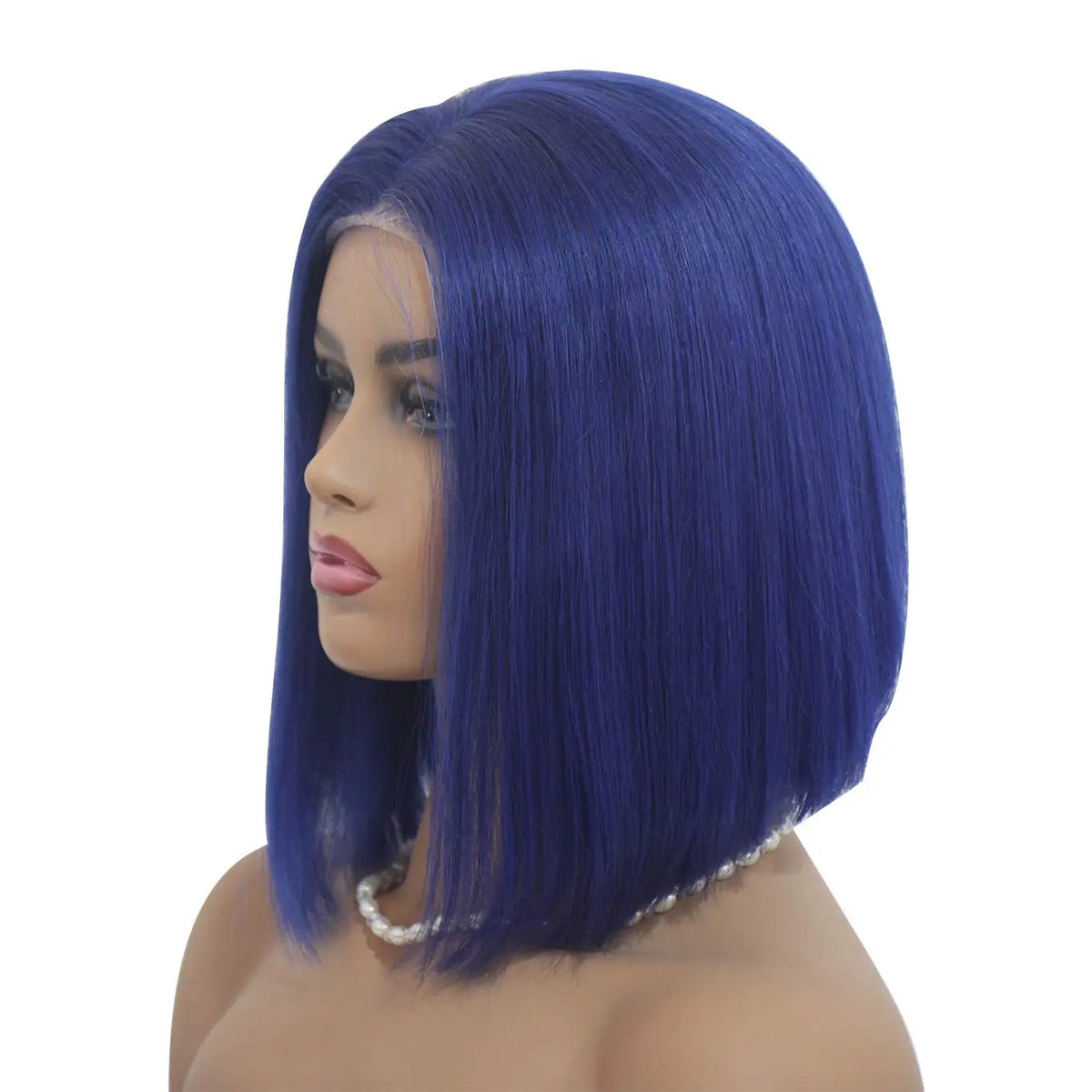 Aurasilva straight blue bob wig, 10 inch glueless transparent lace front for women - daily wear and office styling