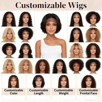Glueless straight lace front wig, brown Vietnamese human hair, transparent Swiss lace, for daily wear