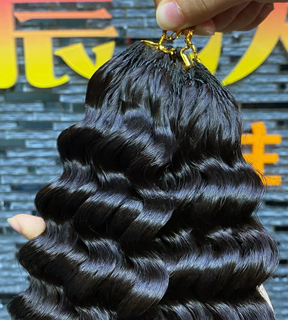 Aurasilk deep wave bundle extensions in Brazilian Remy human hair with machine double weft and a natural color