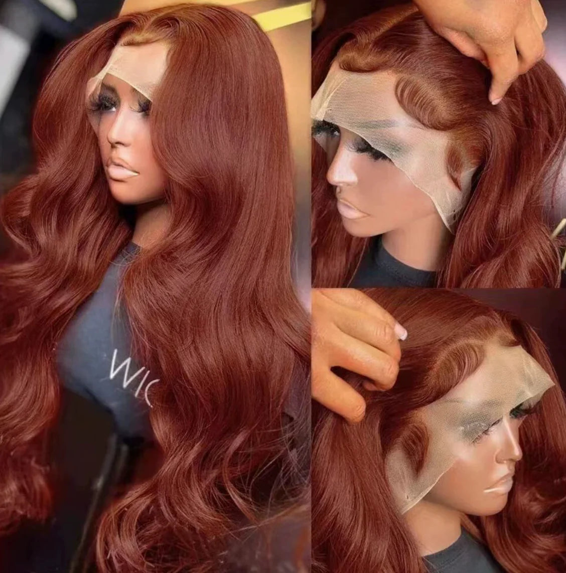 Aurasilk 4x4 French lace closure wig, reddish brown body wave with transparent lace - daily wear and office styling