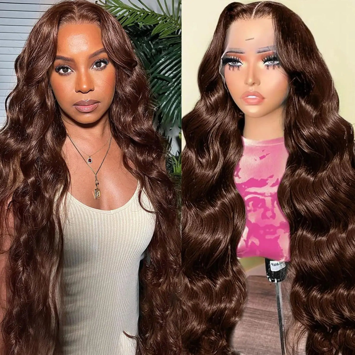 13x4 brown wave lace front wig, Brazilian hair, transparent Swiss lace, for evening styling