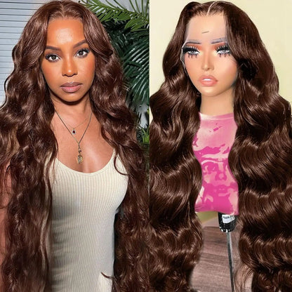 13x4 brown wave lace front wig, Brazilian hair, transparent Swiss lace, for evening styling