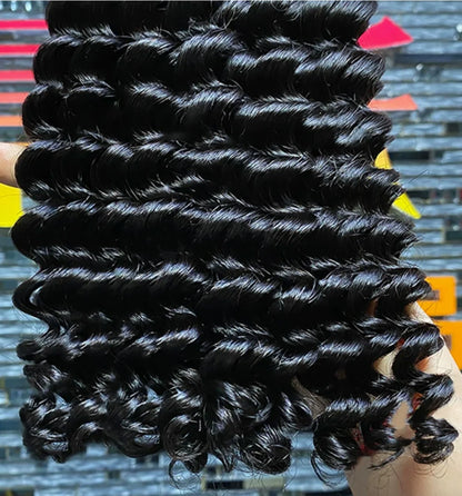 Aurasilk deep wave bundle extensions in Brazilian Remy human hair with machine double weft and a natural color