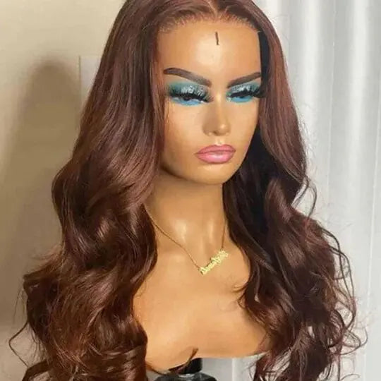 Aurasilva brown body wave wig, glueless Swiss lace front in transparent lace for women - daily wear and office styling