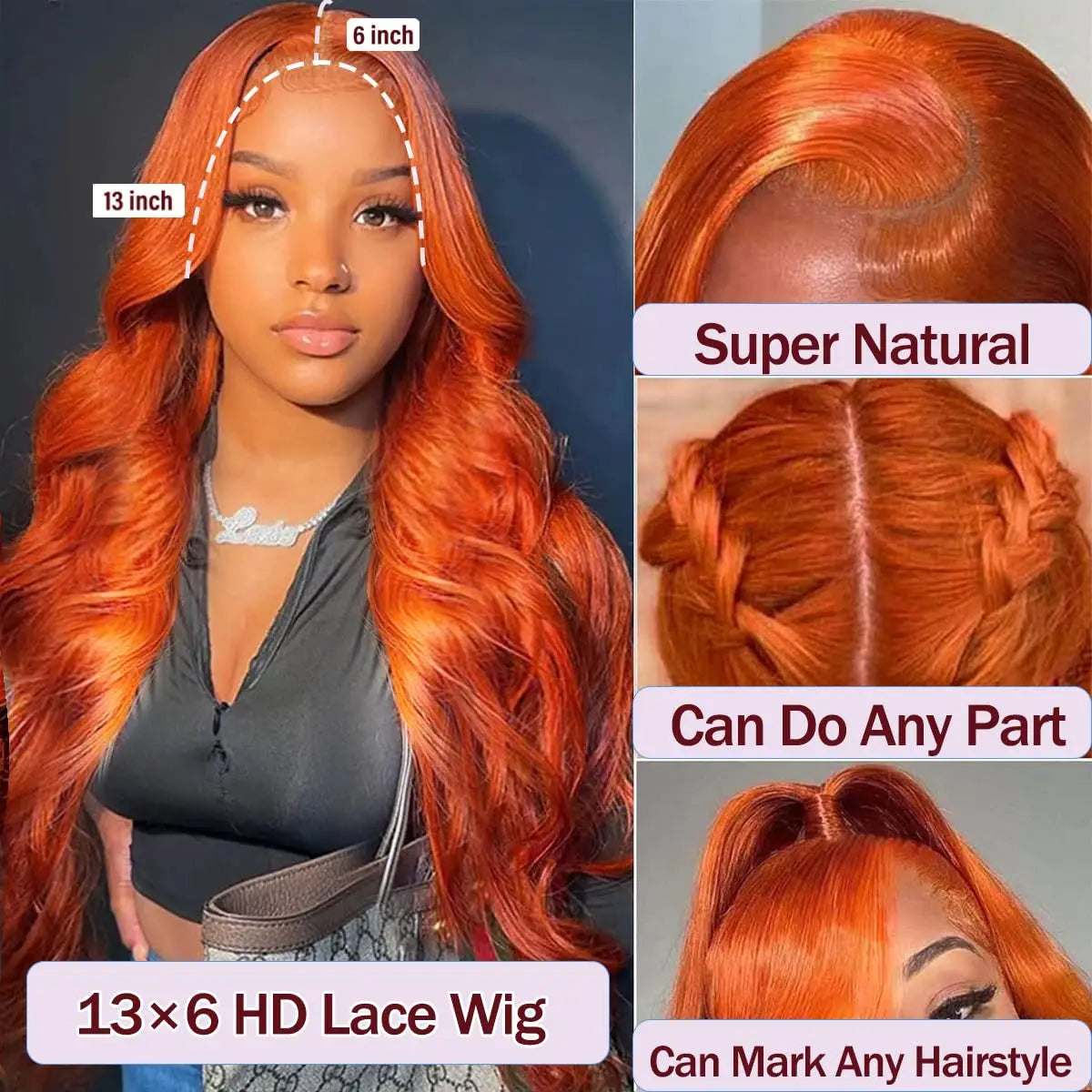 Ginger body wave lace front wig, Vietnamese human hair, glueless transparent lace, for daily wear