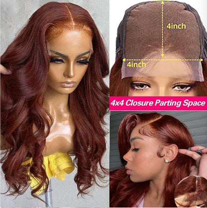 Aurasilk 4x4 French lace closure wig, reddish brown body wave with transparent lace - daily wear and office styling