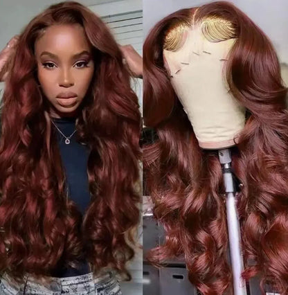 Aurasilk 4x4 French lace closure wig, reddish brown body wave with transparent lace - daily wear and office styling