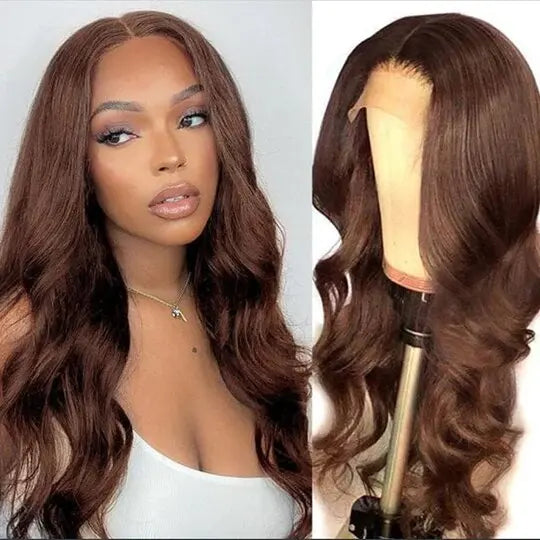 Aurasilva brown body wave wig, glueless Swiss lace front in transparent lace for women - daily wear and office styling