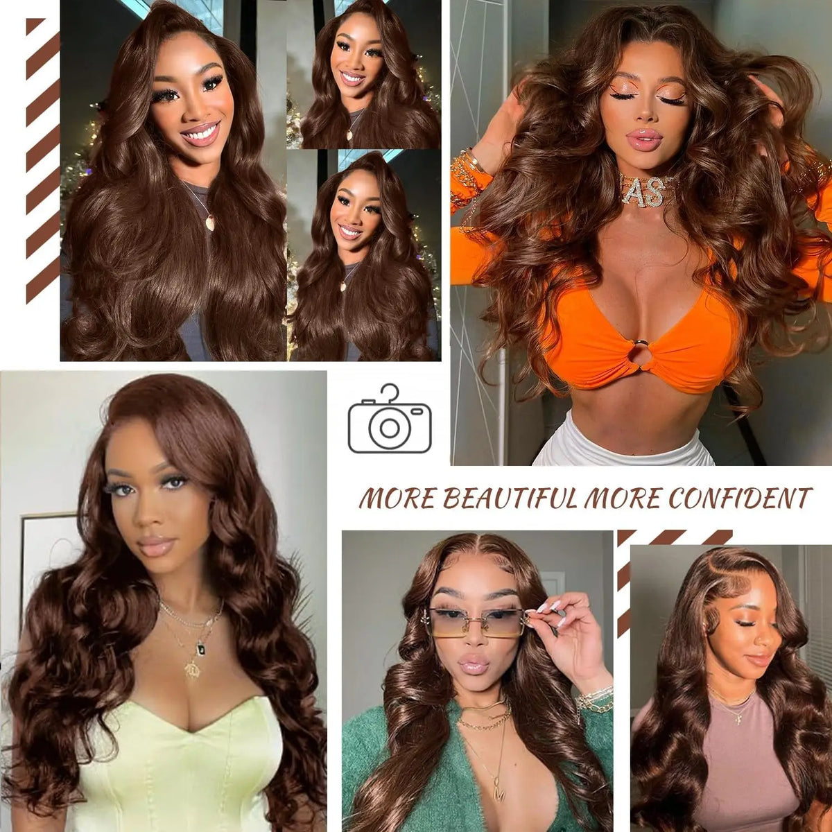13x4 brown wave lace front wig, Brazilian hair, transparent Swiss lace, for evening styling