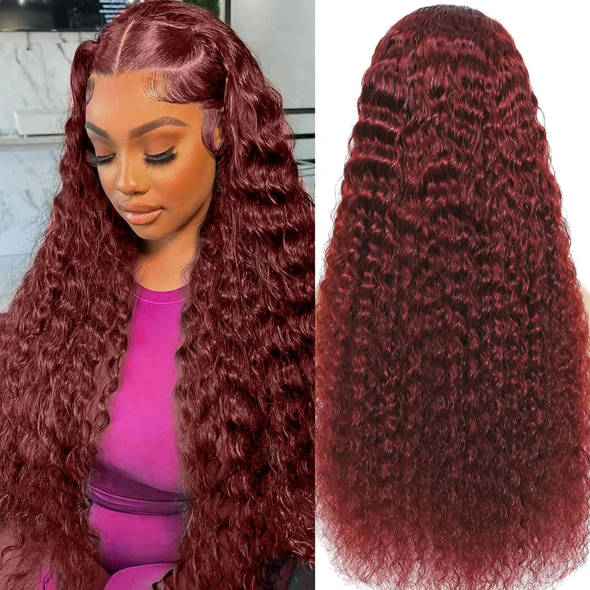 Aurasilva auburn glueless lace front wig, long Vietnamese human hair with transparent lace - daily wear and evening styling