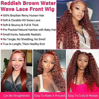 Aurasilva auburn glueless lace front wig, long Vietnamese human hair with transparent lace - daily wear and evening styling