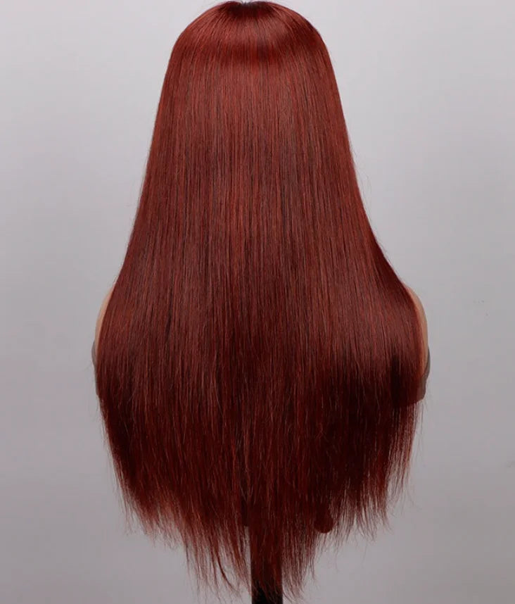 Aurasilk 4x4 Brazilian Remy wig, straight red hair with transparent French lace closure - daily wear and evening styling