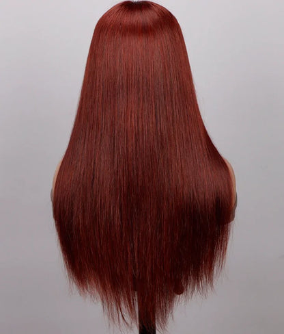 Aurasilk 4x4 Brazilian Remy wig, straight red hair with transparent French lace closure - daily wear and evening styling