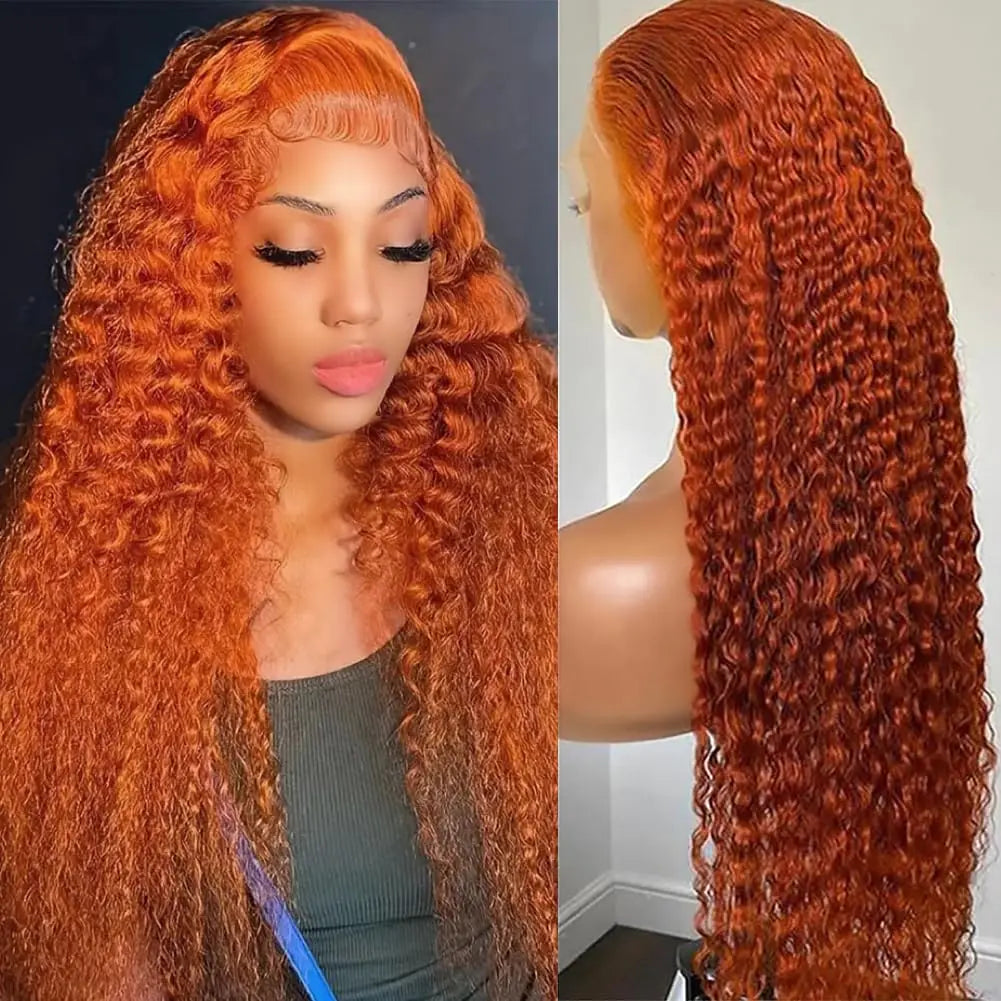 Aurasilva ginger water wave wig, long Vietnamese hair with glueless transparent lace - daily wear and evening styling
