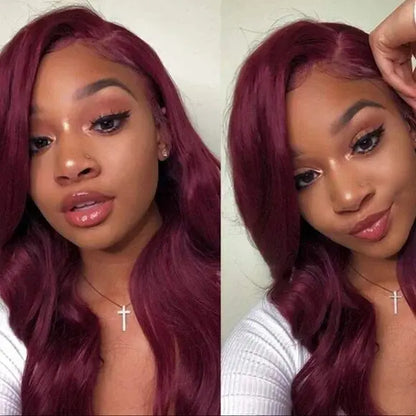 Vietnamese human hair lace front wig - burgundy body wave with transparent lace - evening and event styling