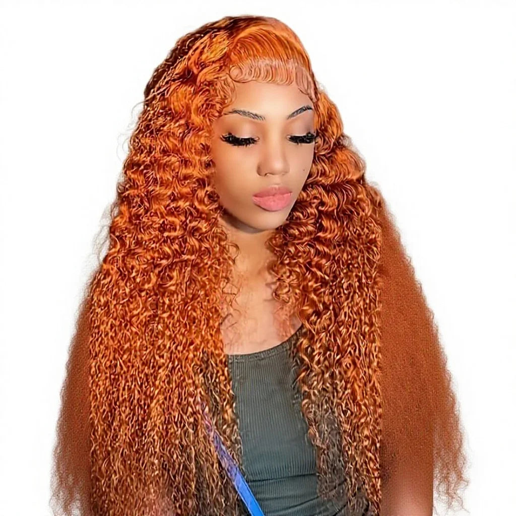 Aurasilva ginger water wave wig, long Vietnamese hair with glueless transparent lace - daily wear and evening styling