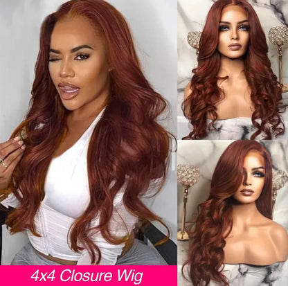 Aurasilk 4x4 French lace closure wig, reddish brown body wave with transparent lace - daily wear and office styling