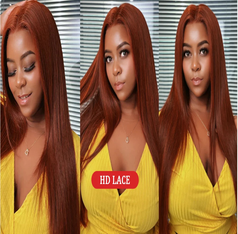Aurasilk 4x4 Brazilian Remy wig, straight red hair with transparent French lace closure - daily wear and evening styling